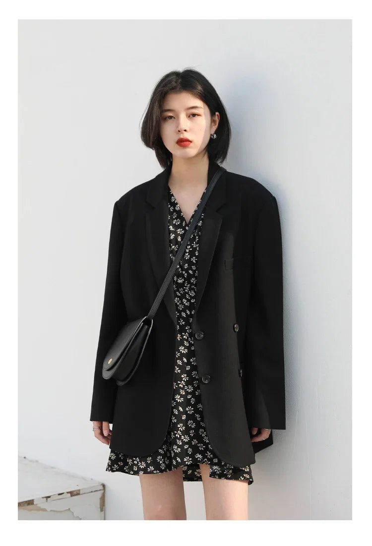 CHIC VEN 2021 Fashion Women's Blazer Office Lady Long Sleeve Double-breasted Mid-length Casual Coat Ladies Outerwear Stylish Top