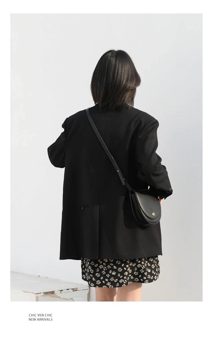CHIC VEN 2021 Fashion Women's Blazer Office Lady Long Sleeve Double-breasted Mid-length Casual Coat Ladies Outerwear Stylish Top
