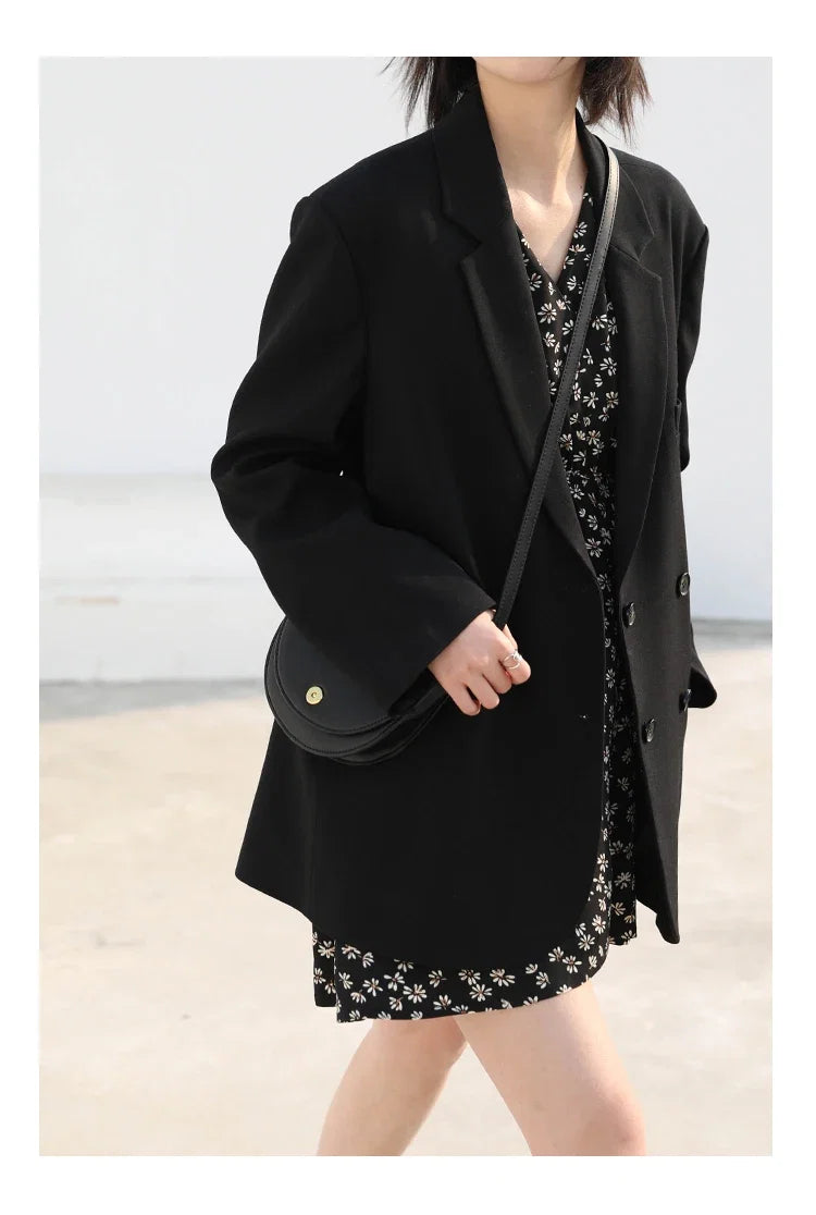 CHIC VEN 2021 Fashion Women's Blazer Office Lady Long Sleeve Double-breasted Mid-length Casual Coat Ladies Outerwear Stylish Top