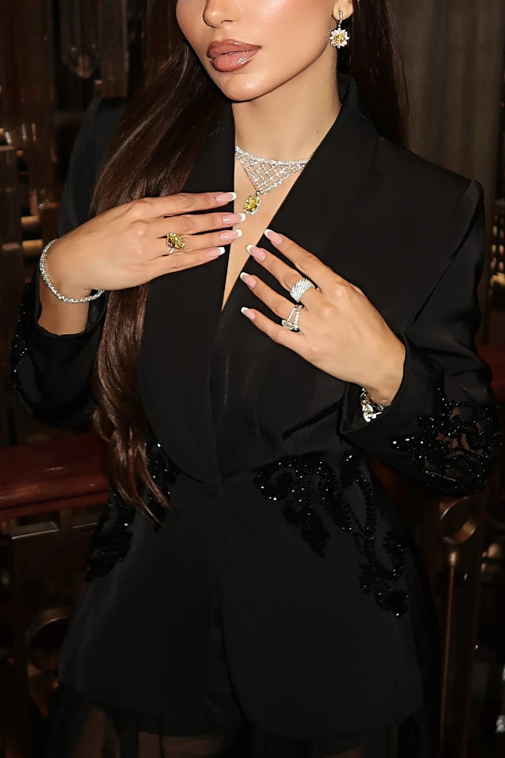 MILA EMBELLISHED BLAZER & SHEER WIDE-LEG PANT SET