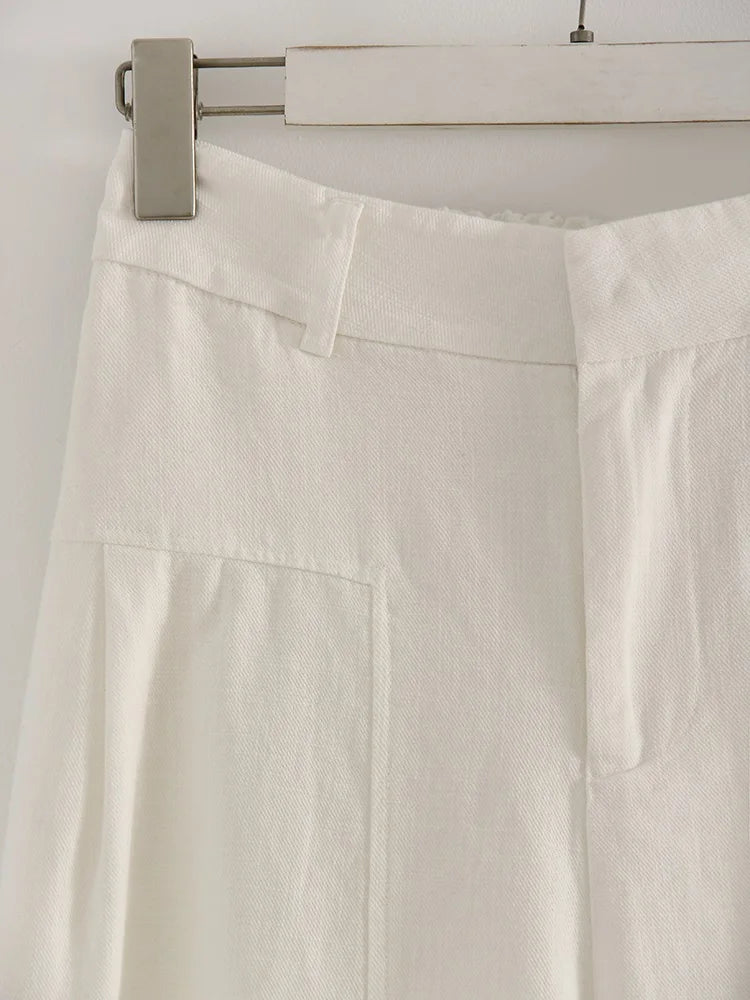 White Cotton Linen Pants Women Wide Leg Formal Trousers Summer Straight Leg Suit Pants High Waist Ladies Formal Pants Loose