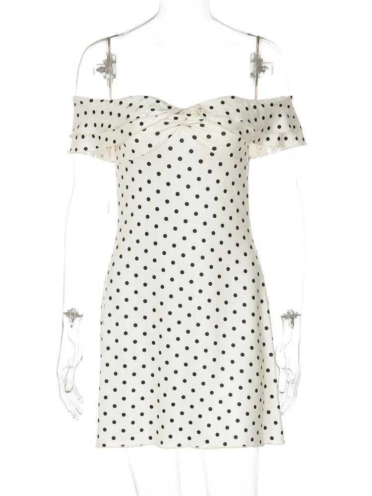 Tossy Fashion Summer Bandeau Dress Women Backless Printed Slim Commute Elegant Twist Party Dress Female Off-Shoulder Mini Dress