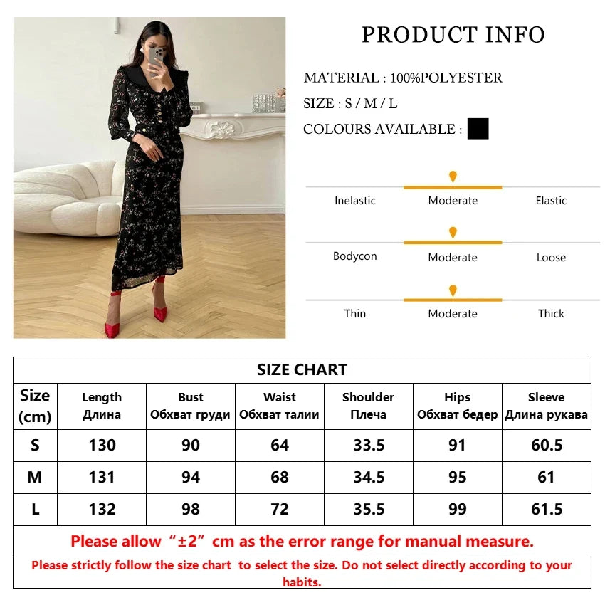 Clacive Fashion Slim Print Women's Dress 2025 Vintage Lapel Long Sleeve Ankle Length Dresses Elegant Classic Patchwork Female Dr