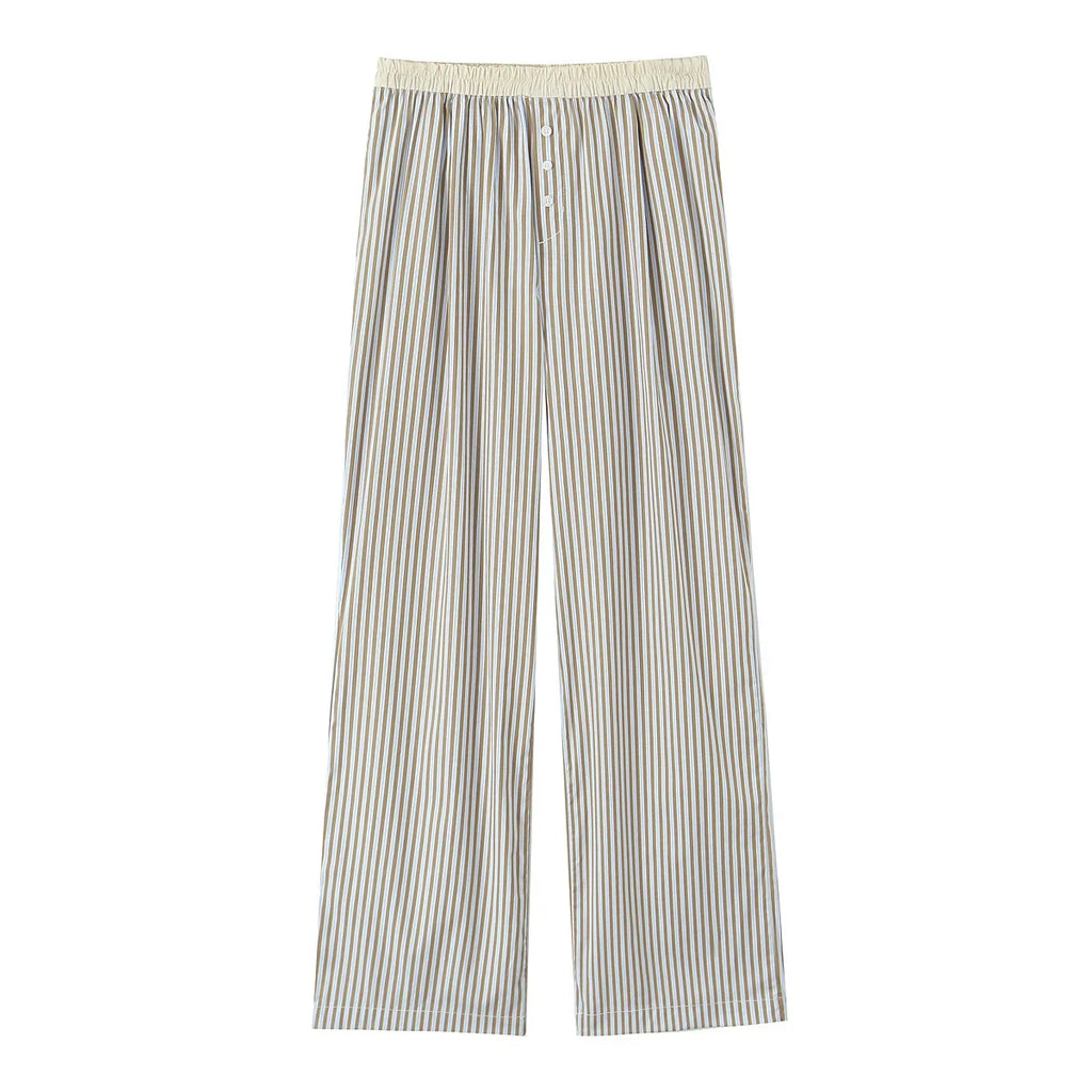 YENKYE Europe And America Striped Wide Leg Pants Women Vintage Elastic High Waist Casual Summer Trousers Female pantalones