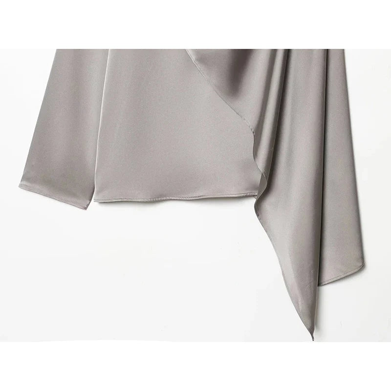 YENKYE New 2026 Women Shawl Design Satin Blouse Long Sleeve Spring High Street Elegant Tops