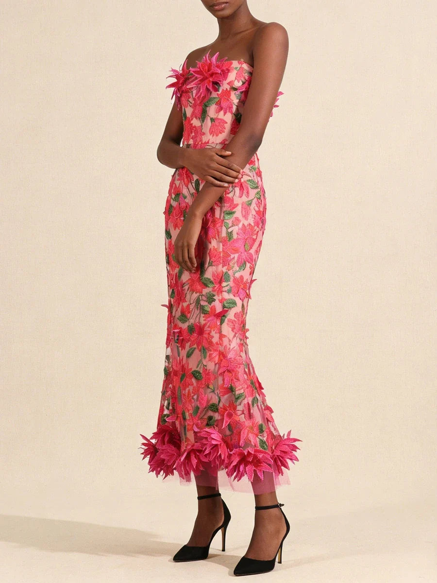 VGH Slimming Sexy Cintage Spliced Appliques Long Dresses For Women Square Collar Sleeveless High Waist Summer Chic Dress Female