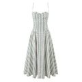 YENKYE Green Striped Floral Print Sexy Spaghetti Straps Dresses Women Elegant A-line Midi Vacation Party Dresses Summer Robe