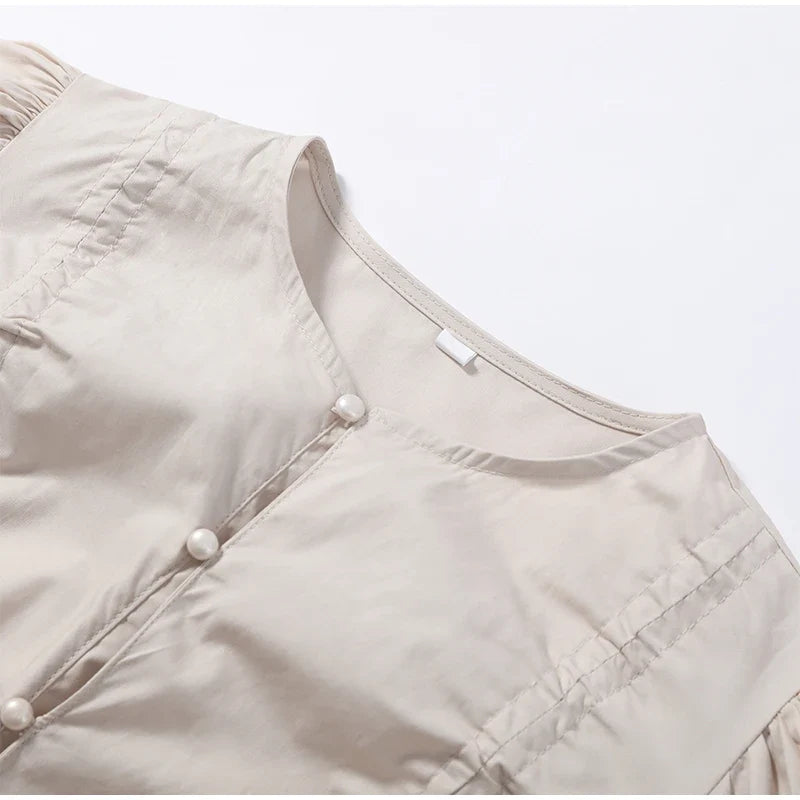 Fashion Street Ruffle Women's Blouse Solid Single Breasted Full Sleeve Pleated Cropped Shirt Lady New Casual Spring Clothing