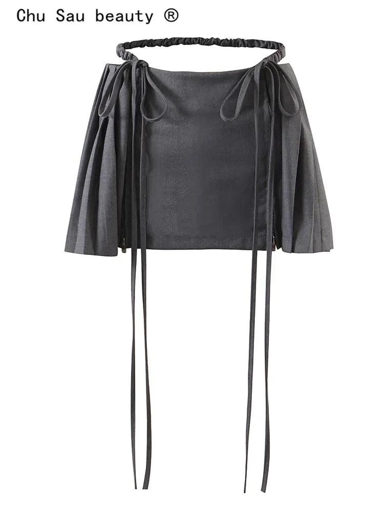 Y2k Sexy Pleated Mini Skirts For Woman 2024 Spring New Preppy Streetwear Hot Girl Zipper Bandage Slim Split Short Skirts Female