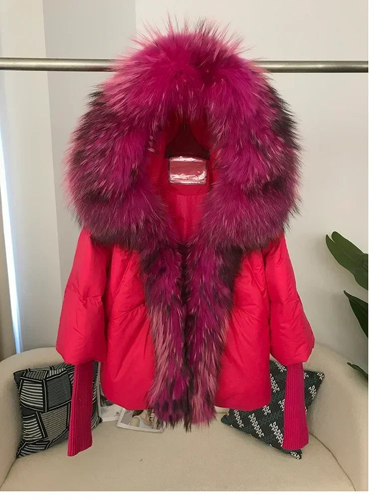 OFTBUY 2023 Real Fox Fur Collar Hooded Winter Jacket Women Natural Thick Warm Loose Oversize Duck Down Coat Streetwear Outerwear