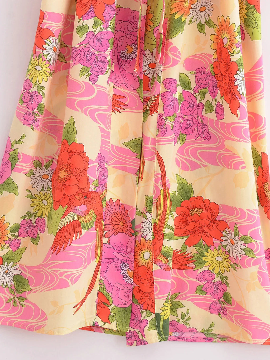 2024 BOHO Orange Flower Bird Print Long Kimono Shirt Ethnic Lacing up Sashes Midi Long Holiday Cardigan Robe Loose Blouse Tops