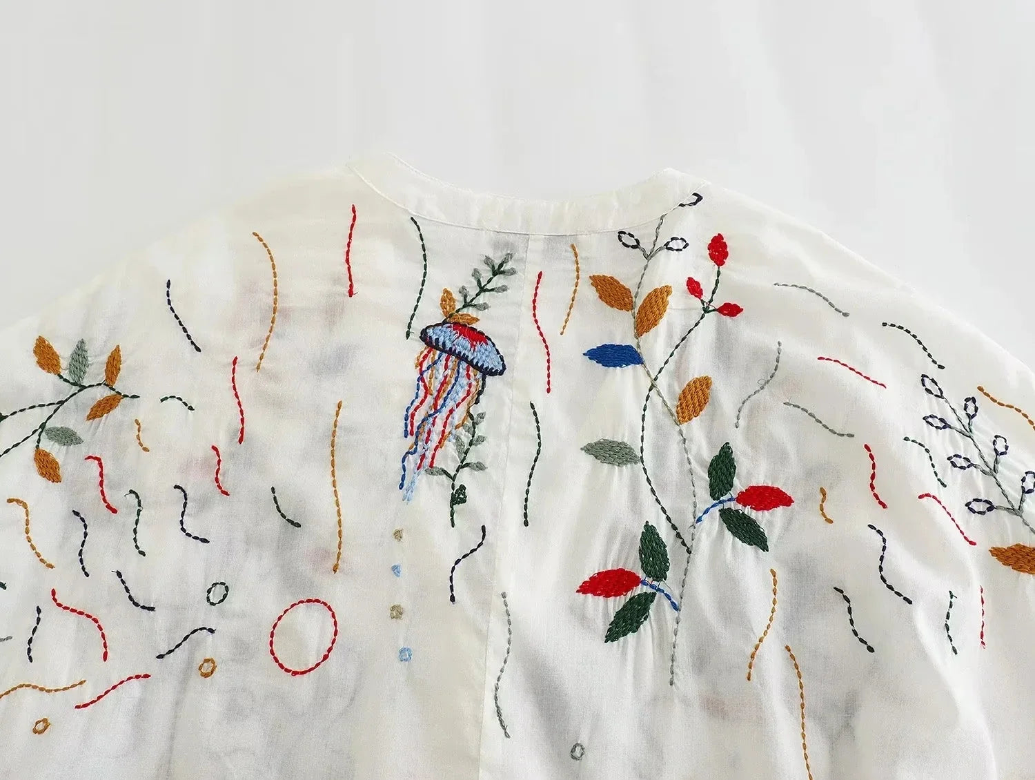 Foridol Marine Organism Embroidery Batwing Sleeve Summer Spring Maxi Skirt Set Cotton White Tassle Dress Set Outfits Button Suit