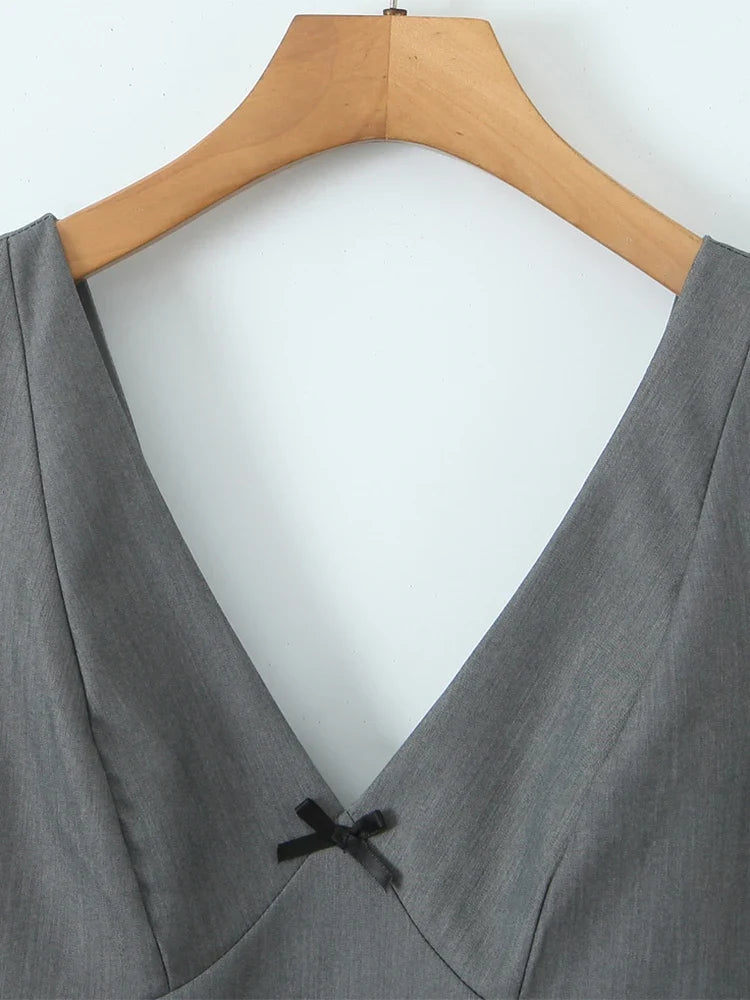 2024 Women Summer Vintage Slim Solid Mini Dress Fashion V-Neck  Sleeveless Backless Female Party Casual Chic Dresses Vestidos