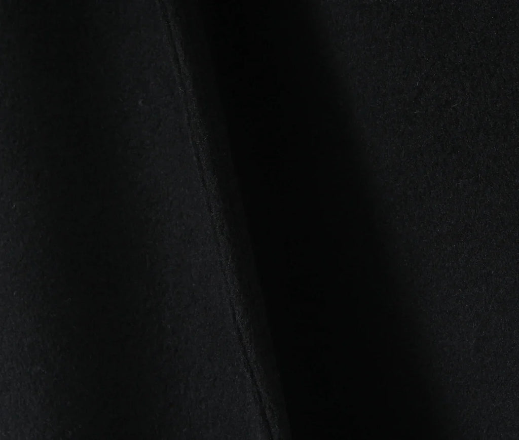 New Autumn Winter Black Shaggy Faux Fur Lapel Collar Woolen Coat Women Bow Sashes Long Sleeve No Button Midi Trench Outerwear