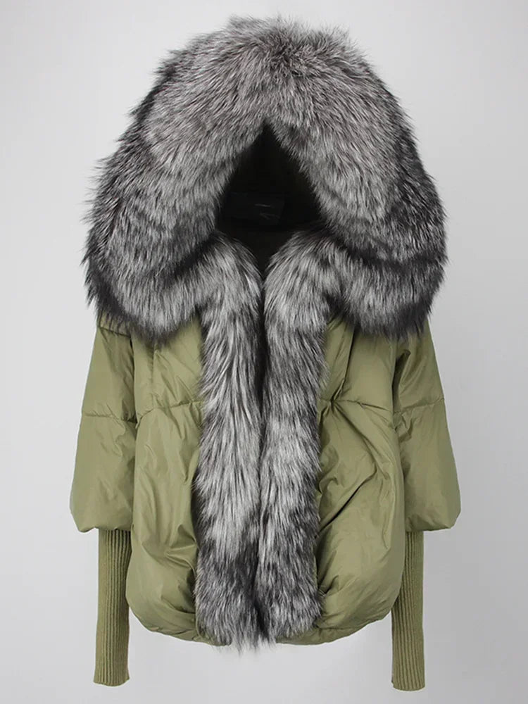 OFTBUY 2023 Real Fox Fur Collar Hooded Winter Jacket Women Natural Thick Warm Loose Oversize Duck Down Coat Streetwear Outerwear
