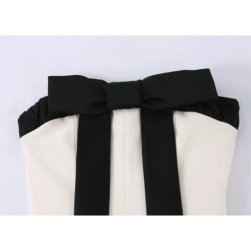 YENKYE Contrast Bow Strapless Dress For Women Sexy Party Mini Vestidos