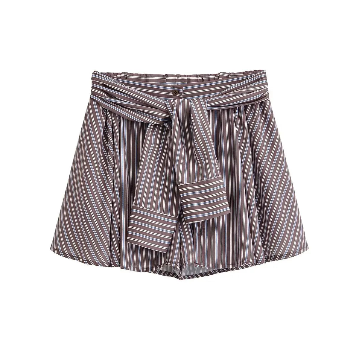 YENKYE New 2026 Striped Shorts Women High Waist With Belt A Line Casual Summer Skort For Daily Office