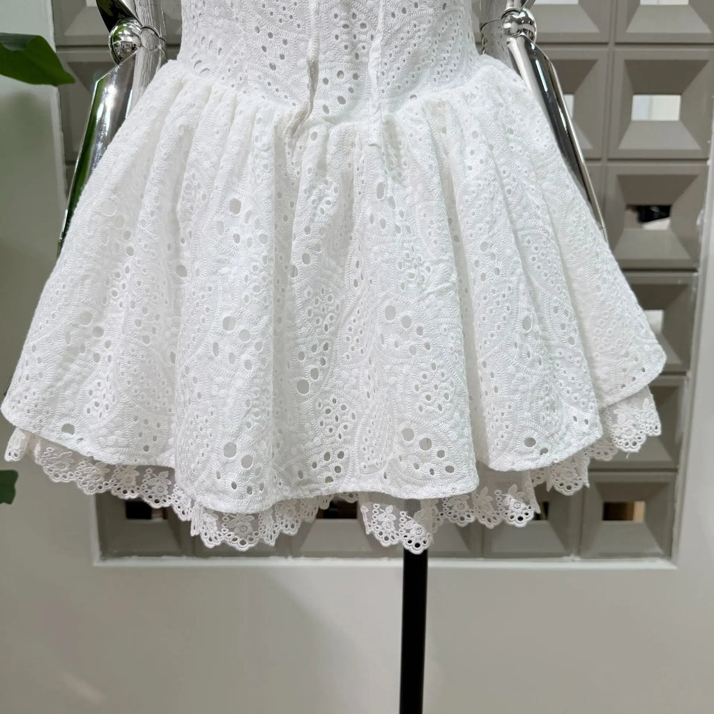 New Dresses For Women Eyelet Embroidery Corset Dress Ruffle Off Shoulder Tie Waist Summer Party Gowns Outfit With Shorts Vestido