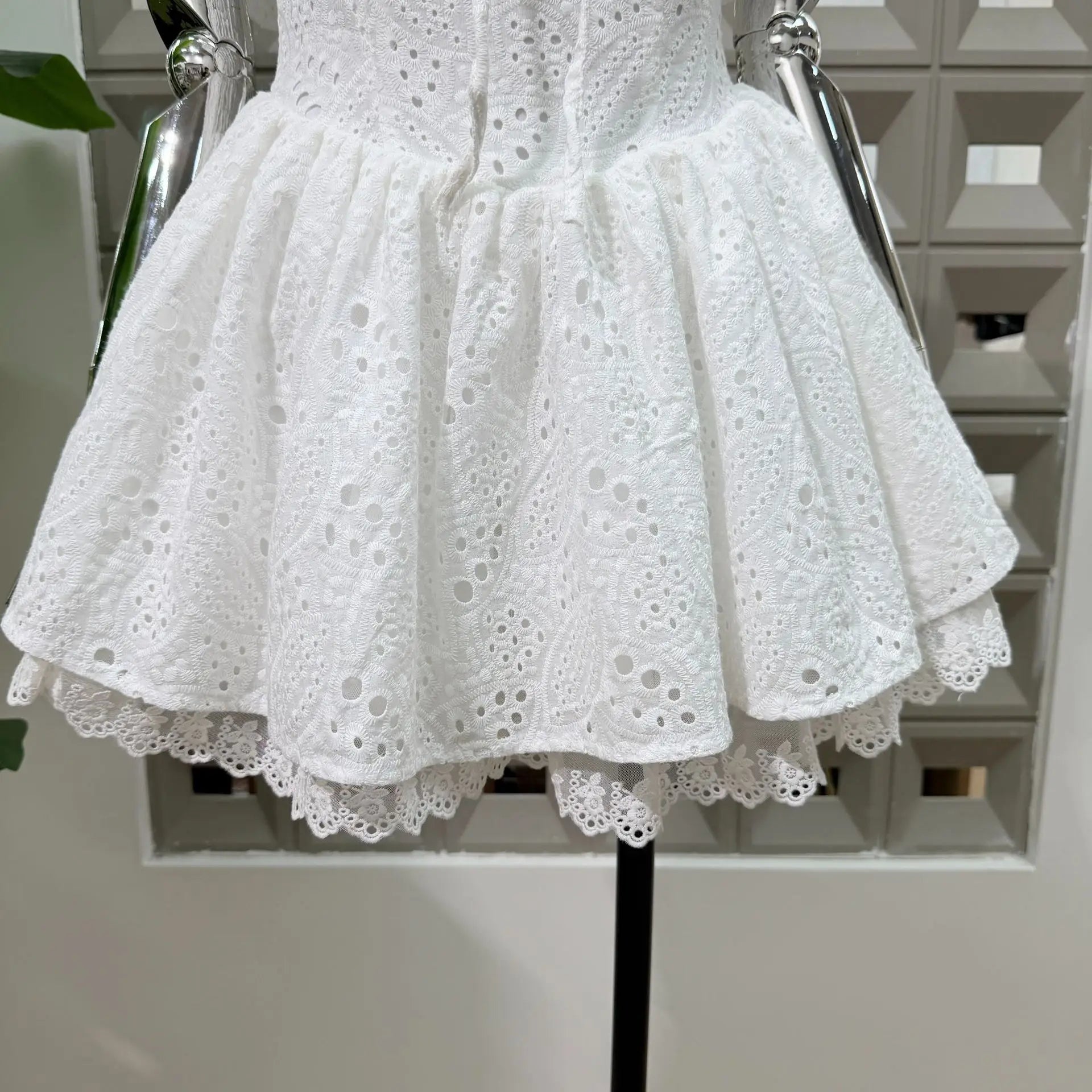 New Dresses For Women Eyelet Embroidery Corset Dress Ruffle Off Shoulder Tie Waist Summer Party Gowns Outfit With Shorts Vestido