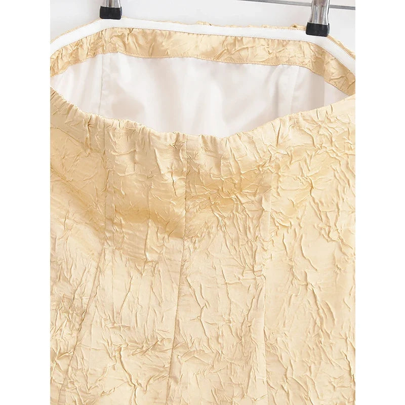 YENKYE New Fashion Women Front Knot Wrinkled Satin Strapless Tops Chic Party Crop Top Streetwear ropa de mujer 2025