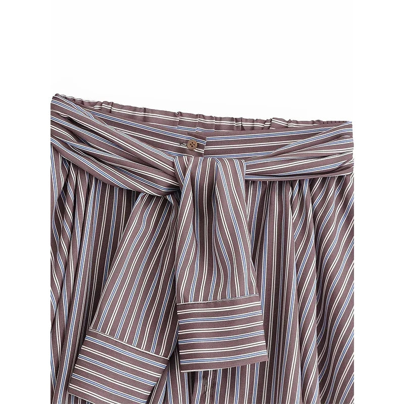 YENKYE New 2026 Striped Shorts Women High Waist With Belt A Line Casual Summer Skort For Daily Office