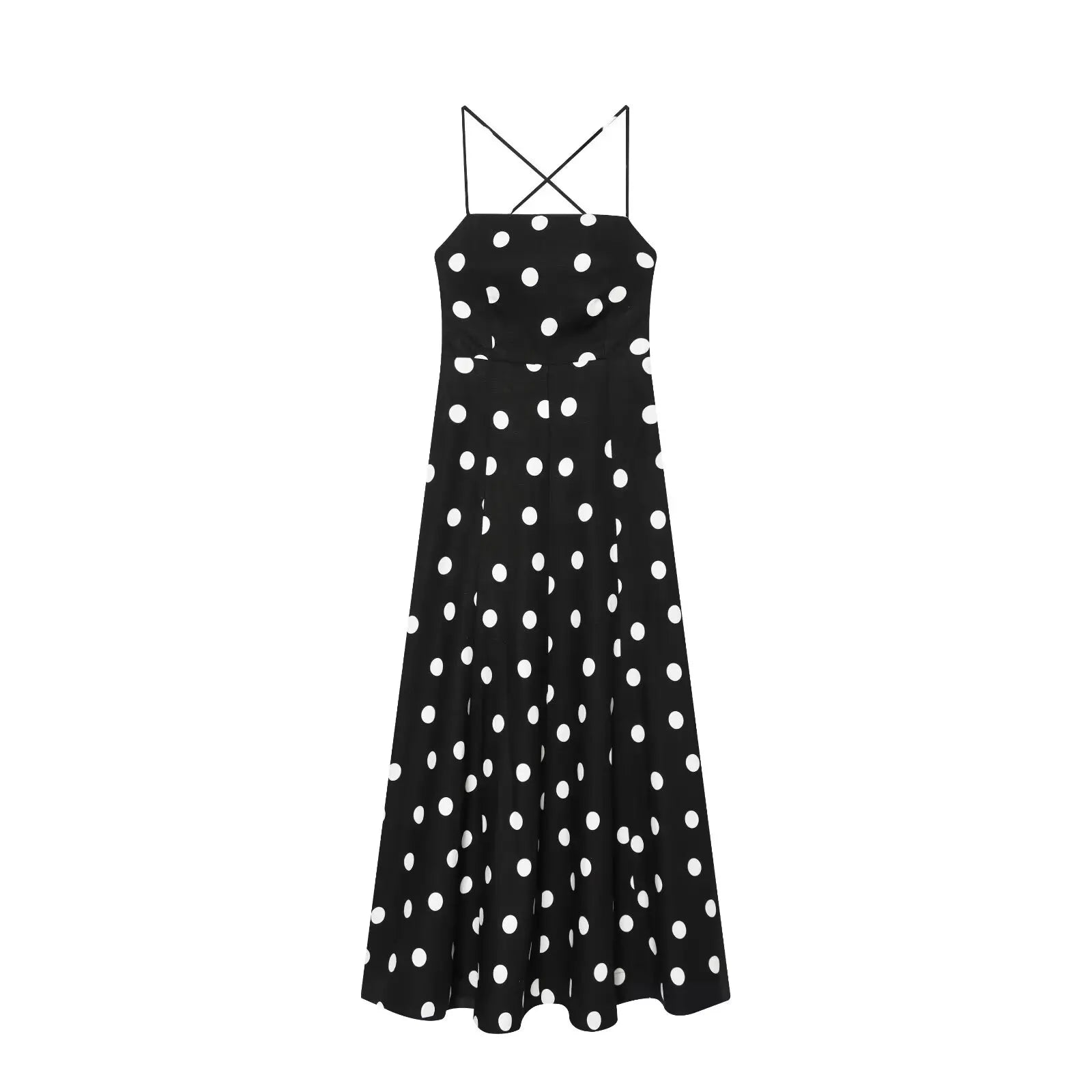 YENKYE 2026 Summer Polka Dot Maxi Dress Women Bandage Back Spaghetti Strap A Line Backless Sundress For Beach Vacation