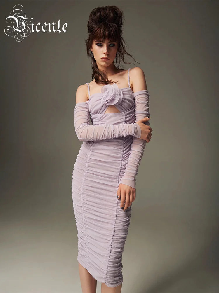MESH DRAPED MIDI DRESS
