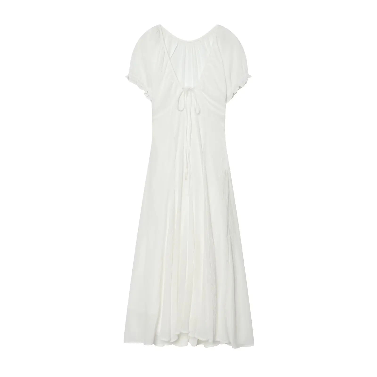 YENKYE 2026 New Women's Brown V Neck Short Sleeve Dress High Waist A Line Elegant Casual Summer Dresses Holiday Vestidos