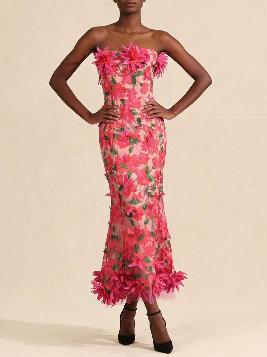 VGH Slimming Sexy Cintage Spliced Appliques Long Dresses For Women Square Collar Sleeveless High Waist Summer Chic Dress Female
