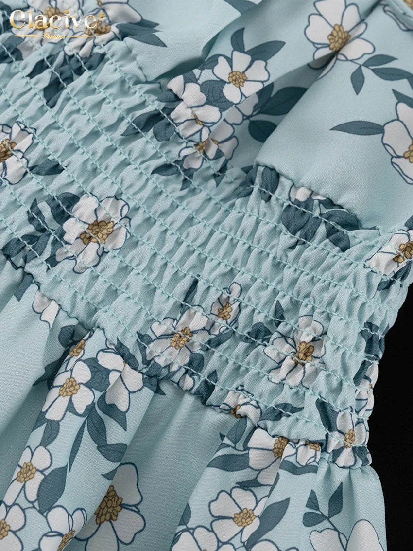 Clacive Summer Slim Print Women's Dress Fashion Slash Neck Short Sleeve Mini Dresses Elegant High Waist Patchwork Female Dress