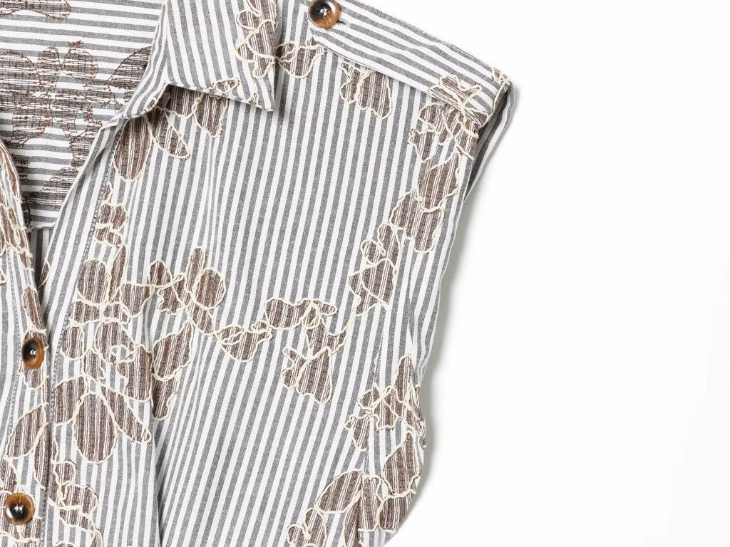 YENKYE 2026 Women Embroidery Striped Short Dress Sleeveless Front Button With Belt Shirt Dresses Office Casual Summer Vestidos