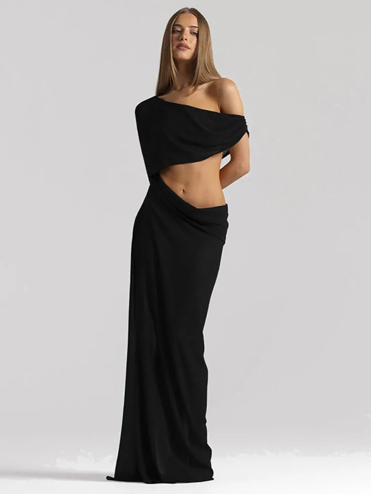 Mozision Off Shoulder Cutout Sexy Maxi Dress Women Elegant Draped Slinky Ruched Bodycon Cocktail Evening Party Dresses Gown