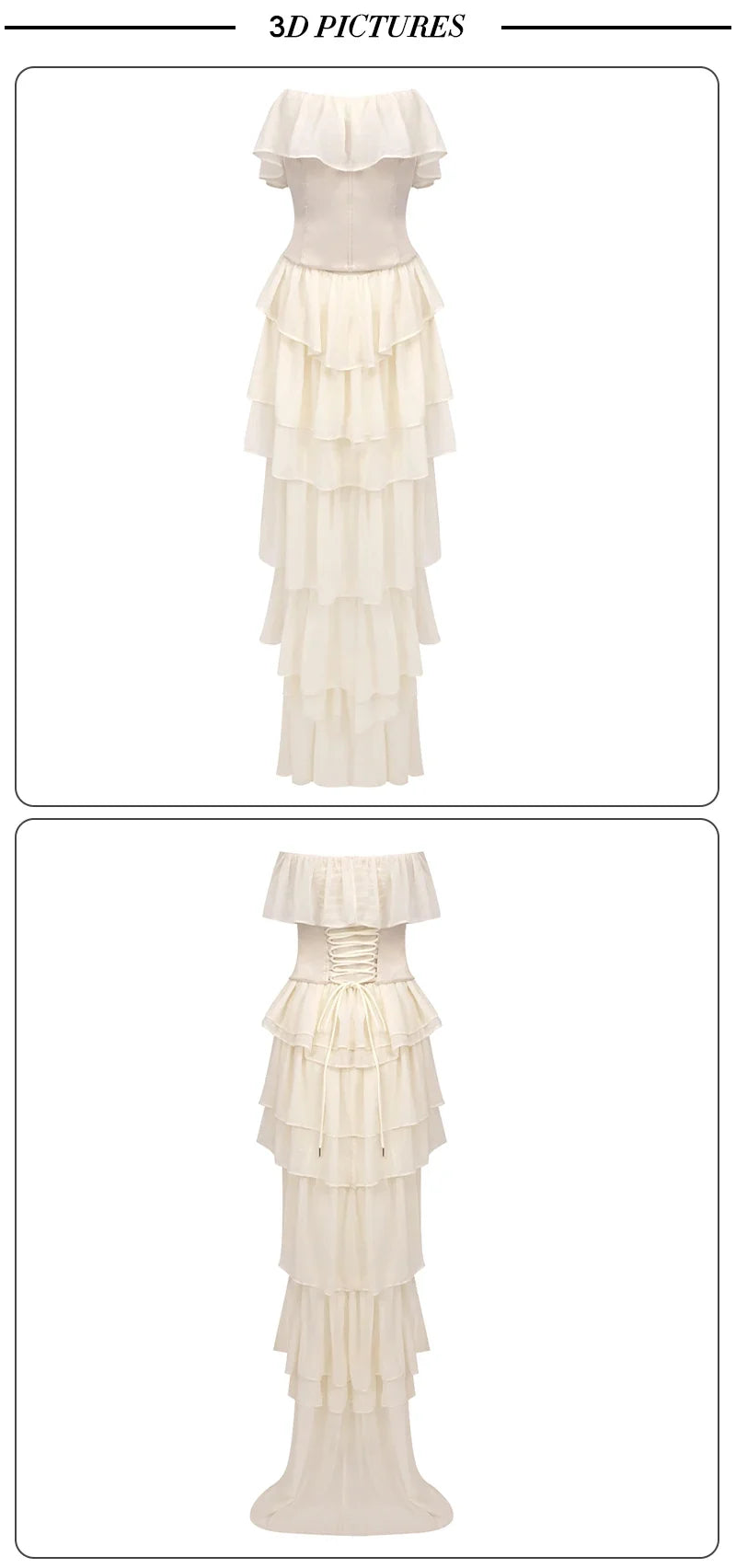 VC Sets For Women 2 Pieces Elegant And Pretty Lace-Up Corset And Slash Neck Long Cake Dress Set Chiffon Female Clothing