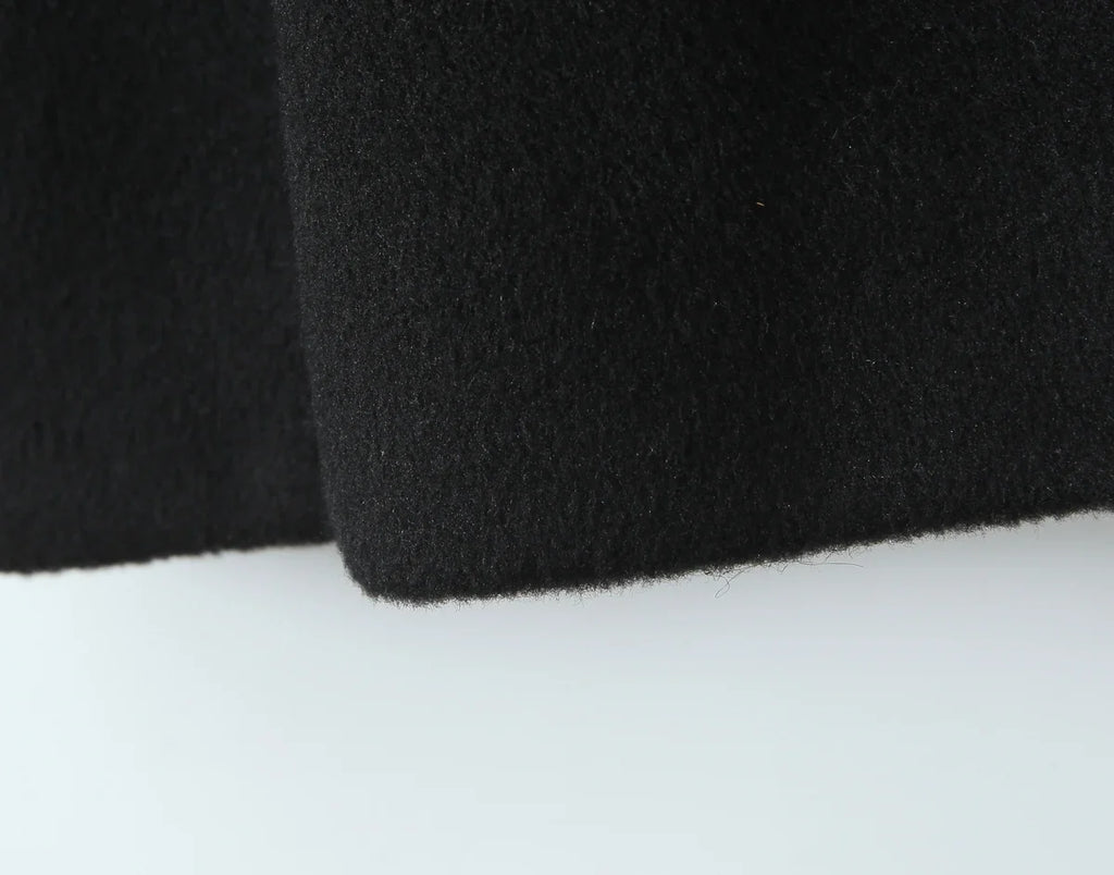 New Autumn Winter Black Shaggy Faux Fur Lapel Collar Woolen Coat Women Bow Sashes Long Sleeve No Button Midi Trench Outerwear