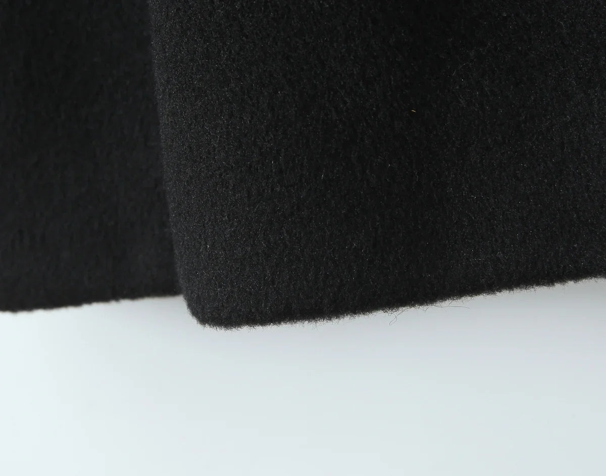 New Autumn Winter Black Shaggy Faux Fur Lapel Collar Woolen Coat Women Bow Sashes Long Sleeve No Button Midi Trench Outerwear