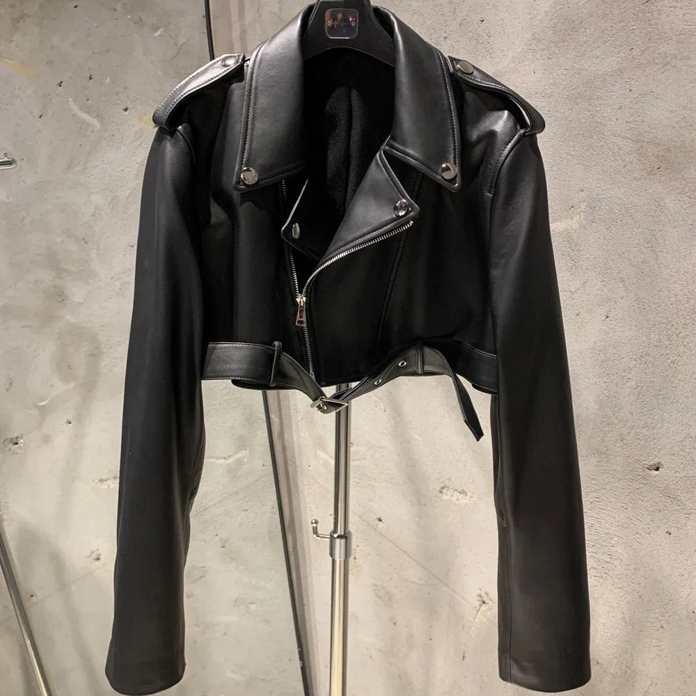 Silver Shinny Leather Jacket Ladies Real Sheepskin Jacket Women Lambskin Cloth Short 21002