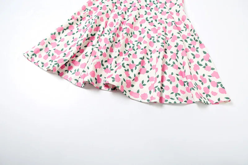Tornova Flower Print Puff Sleeve Dress Women's Lapel Sexy Slim Mini French Dress Elegant Contrast Party Dress Female Fashion