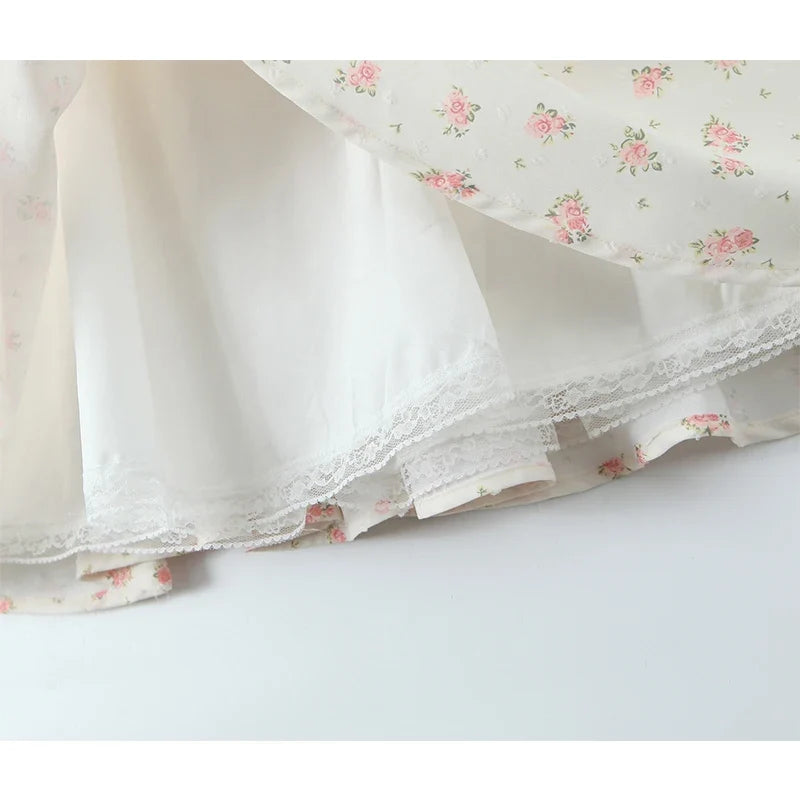 YENKYE Elegant Women Lace Patchwork Floral Print Sling Mini Dress Sleeveless Low Waist A-line Holiday Party Dresses Summer Robe