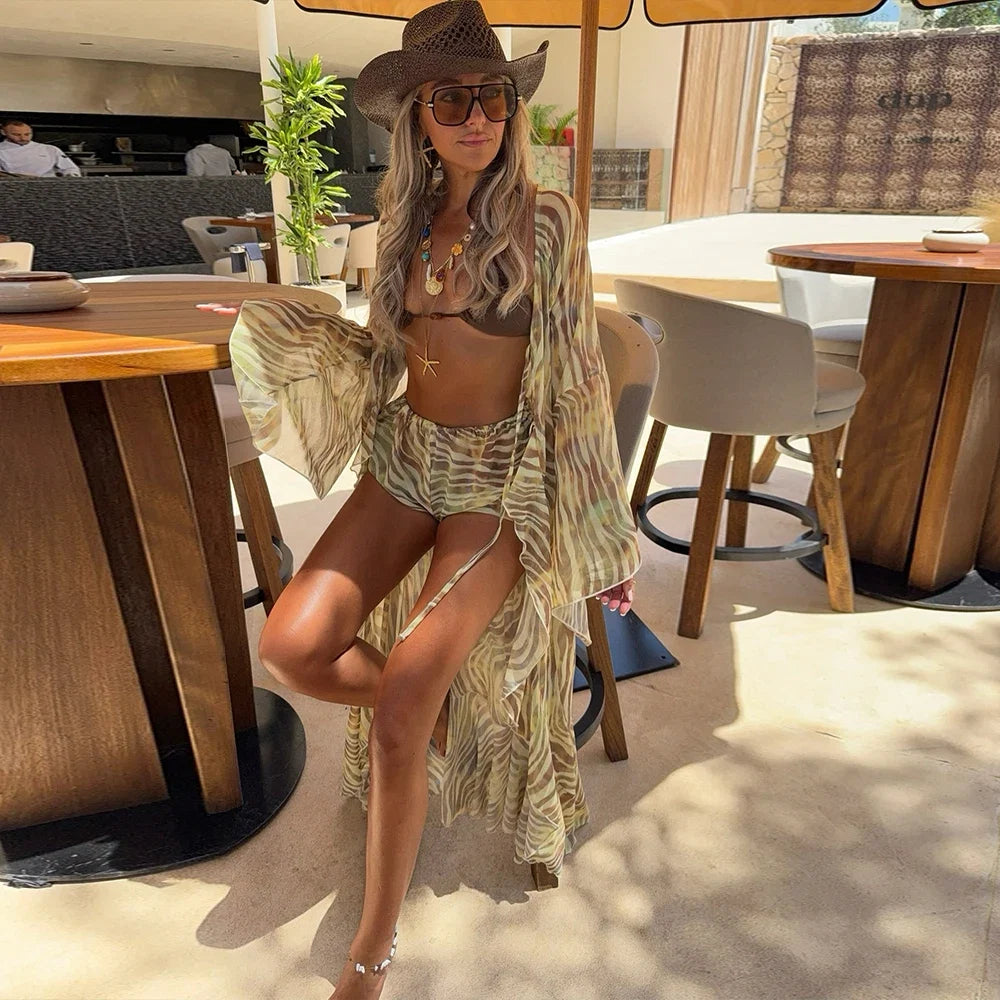 Zebra print 3 Pieces Micro Bikini 2025 Sexy Swimsuit Women Swimwear Biquini Female Bodysuit Bathing Suits Cover Up Long Skirt