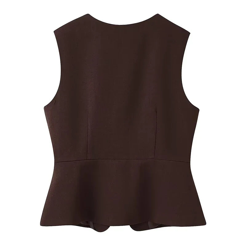 YENKYE 2025 White Sleeveless Vest For Women Front Button O Neck Office Elegant Waistcoat Fashion Lady Tops New
