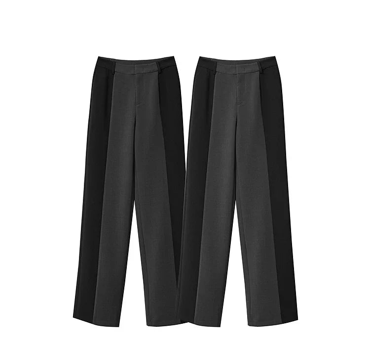 AMII 2025 New Arrival Elegant Office Lady Pants Minimalist Easy-care Anti-wrinkle Casual Simple Color Blocking Trouser 12543101