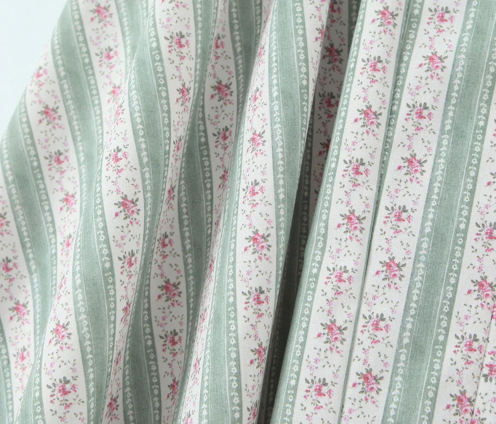 YENKYE Green Striped Floral Print Sexy Spaghetti Straps Dresses Women Elegant A-line Midi Vacation Party Dresses Summer Robe