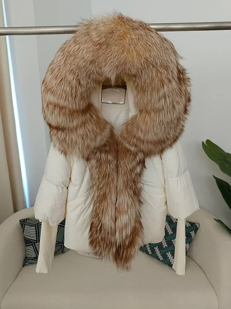 OFTBUY 2023 Real Fox Fur Collar Hooded Winter Jacket Women Natural Thick Warm Loose Oversize Duck Down Coat Streetwear Outerwear