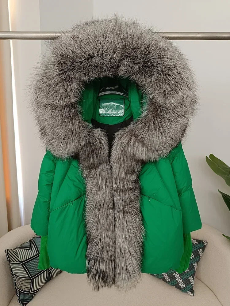 OFTBUY 2023 Real Fox Fur Collar Hooded Winter Jacket Women Natural Thick Warm Loose Oversize Duck Down Coat Streetwear Outerwear