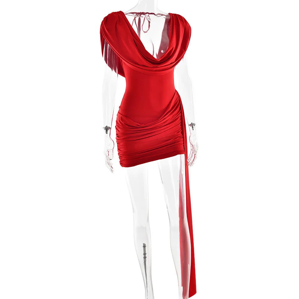 Cryptographic Elegant Ruched Draped V Neck Mini Dress Party Club Sexy Outfits for Women Sleeveless Sexy Bodycon Dresses Solid