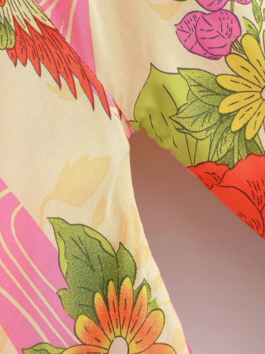 2024 BOHO Orange Flower Bird Print Long Kimono Shirt Ethnic Lacing up Sashes Midi Long Holiday Cardigan Robe Loose Blouse Tops