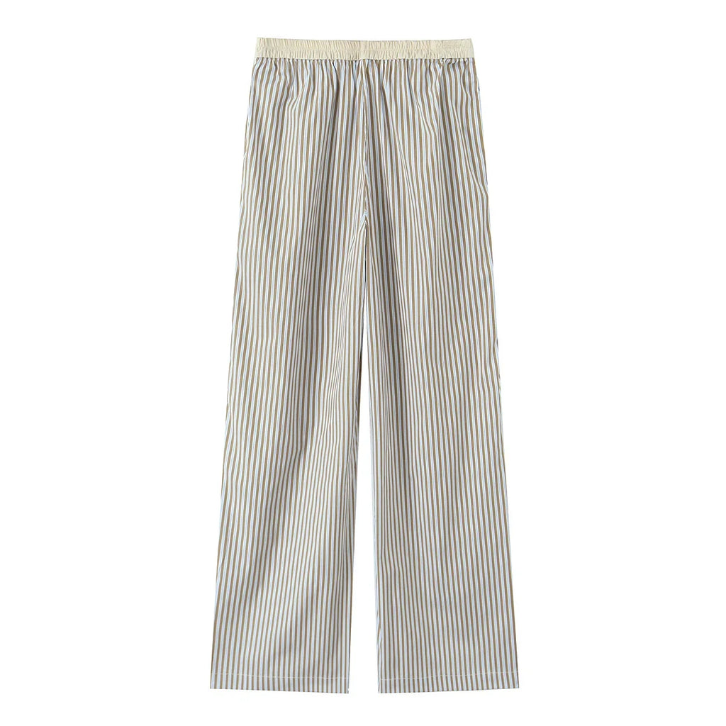 YENKYE Europe And America Striped Wide Leg Pants Women Vintage Elastic High Waist Casual Summer Trousers Female pantalones