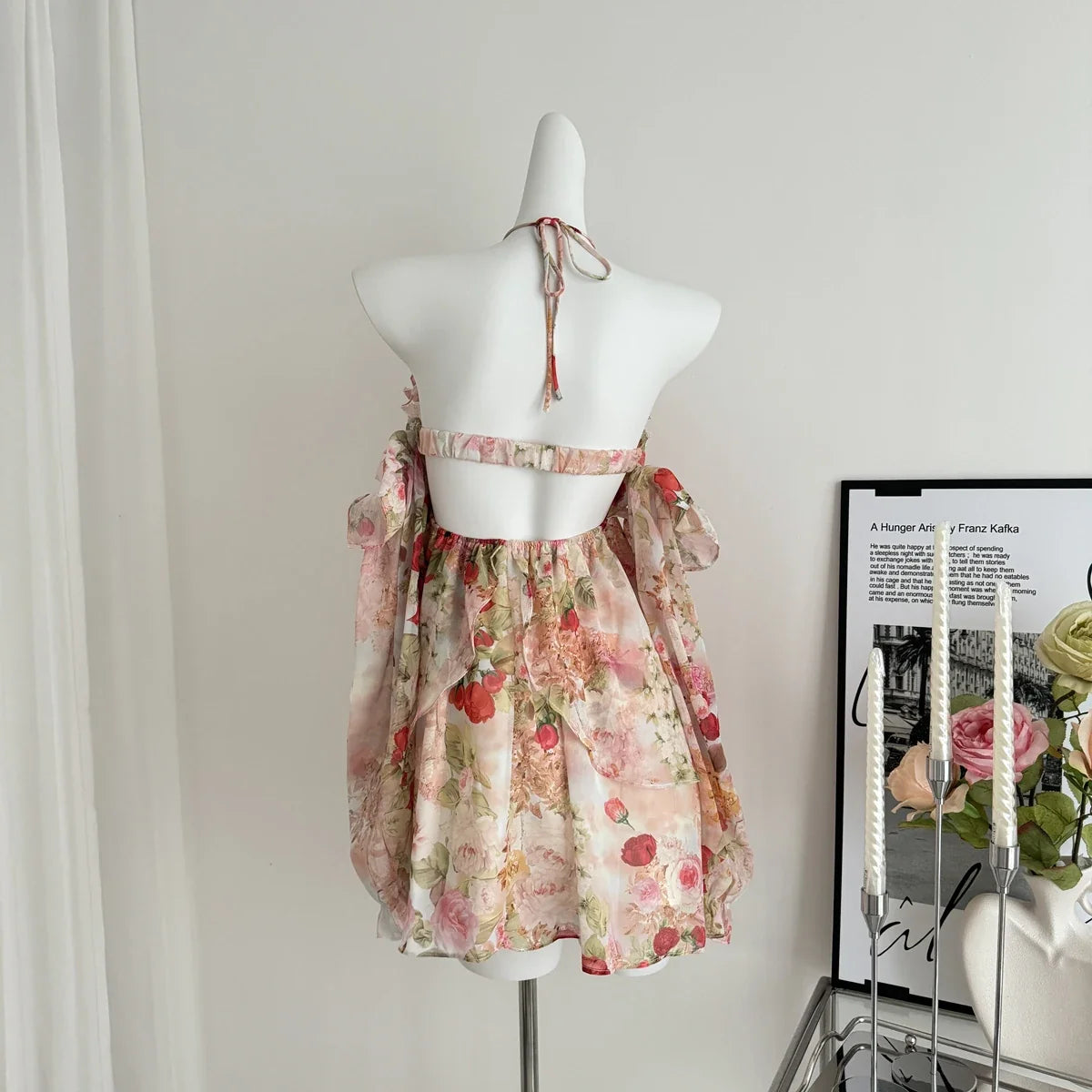 Summer French Vintage Mini Fairy Chiffon Floral Lantern Sleeve Dress Women Mori Romantic Frock Evening Court One-Piece Gyaru New