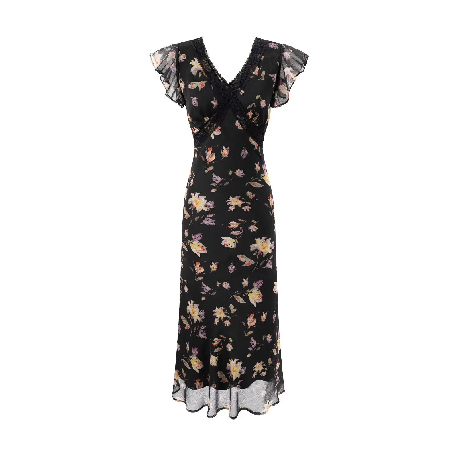 YENKYE French Style Floral Print Elegant Summer Dress For Women Flying Sleeve V Neck A-line Midi Dress Vacation Vestidos 2026