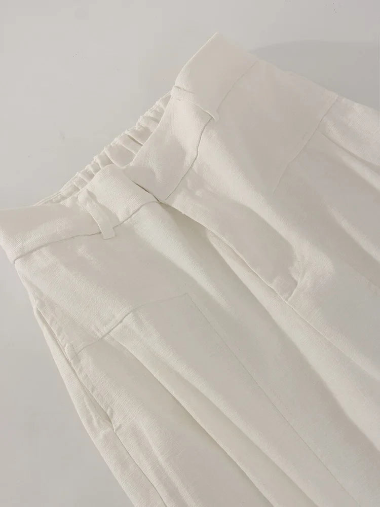 White Cotton Linen Pants Women Wide Leg Formal Trousers Summer Straight Leg Suit Pants High Waist Ladies Formal Pants Loose